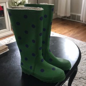 Green& blue polka dot rainboots